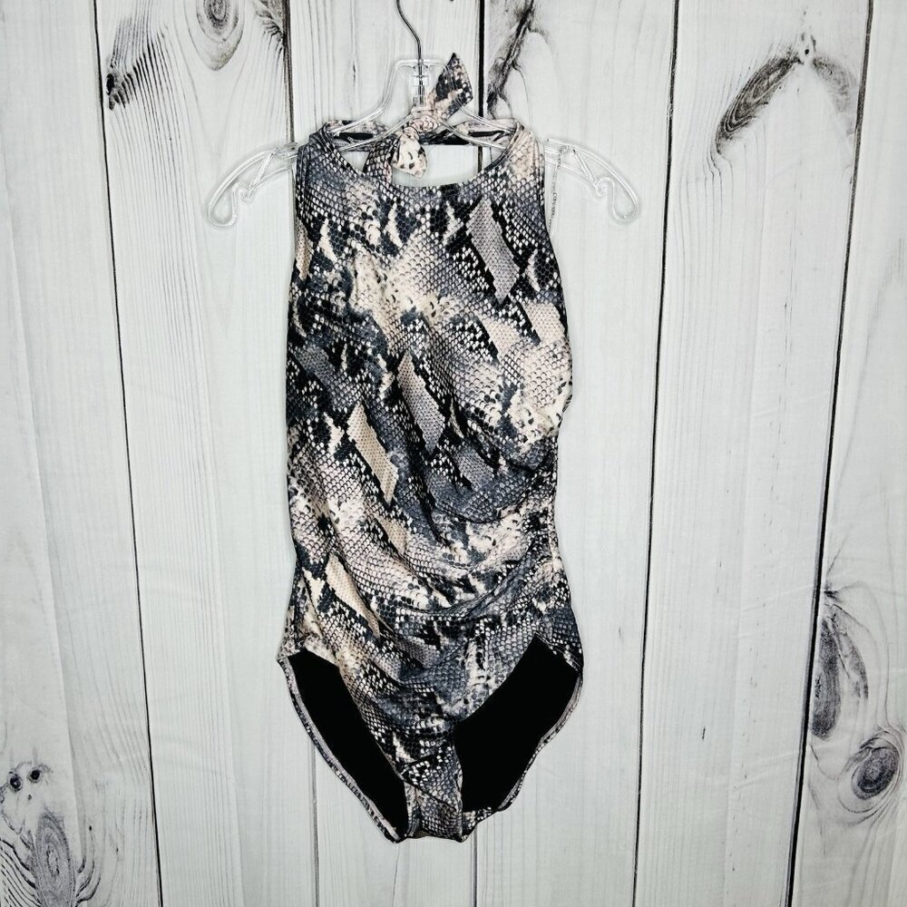 Calvin Klein One Piece Swimsuit Womens Sz 14 Snakeskin Print Pink Black Halter